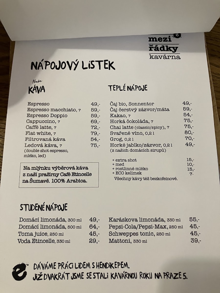 Menu Kavarna Mezi Radky-1